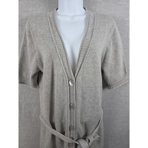 J Jill Womens M Long Cardigan Sweater Belted Short Sleeve Gray Career School